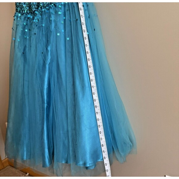 RJ CRUSH Long Mermaid PROM DRESS Aqua Blue Sequins Stones Stapless Tulle Sz 4 - Picture 4 of 15